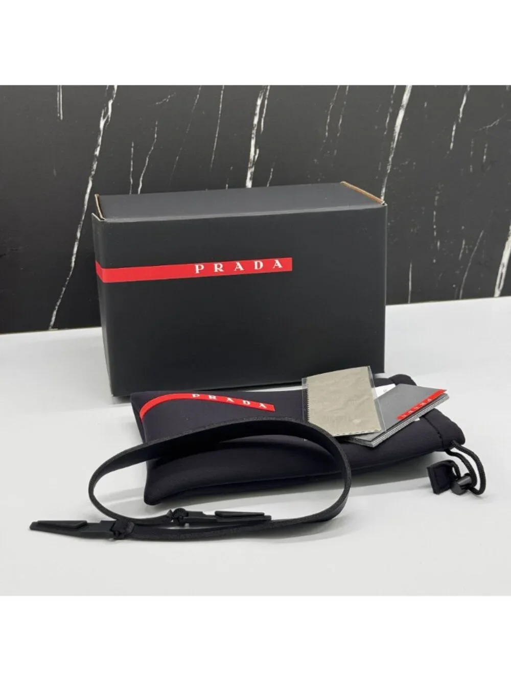 NWT Prada Linea Rossa PSA04S 13Z05A Silver Unisex Sunglasses With Fabric Chain